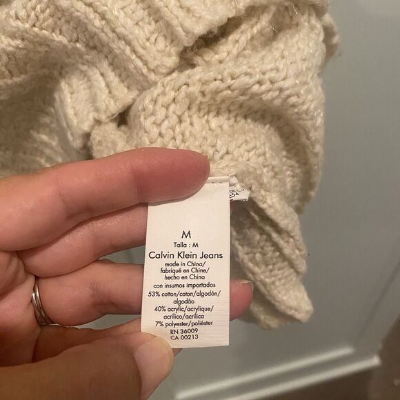 Calvin‎ Klein Sweater Women M Cream Fisherman Cable Oversized Scoop Neck Chunky - Picture 11 of 14